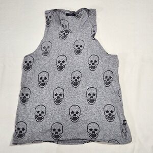 Terez Burn Out Tank,  Size Small, Skull Decor, Grey, Halloween, Night Club